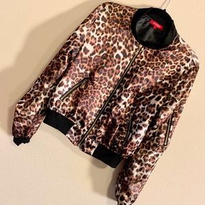 GUESS | Leopard Print Satin Bomber Jacket Gold Zip